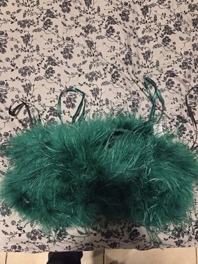 Green Feathered Crop Top